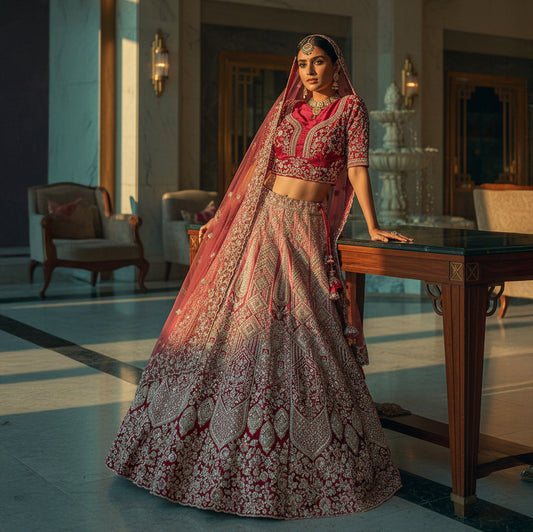 Rosé - Wedding Trousseau in Pastel Hues Pink Ombre Lehenga