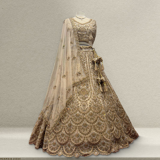 Jazzagals - Beads & Pearls Handwork Gold Color Lehenga