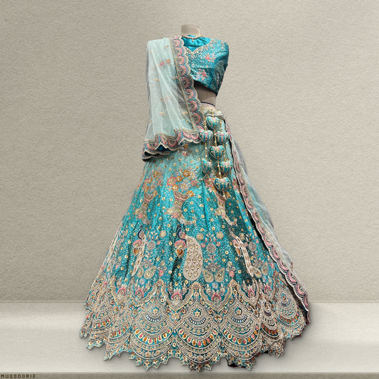 Rosé - Wedding Trousseau in Pastel Hues Ombre Blue Lehenga