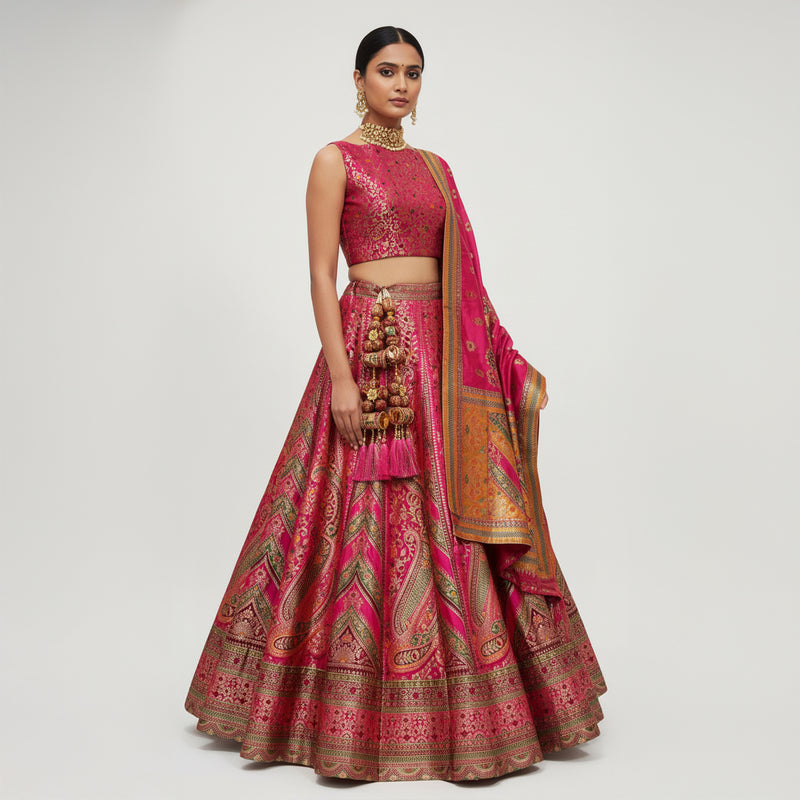 Proper Patola - Pink Banarasi Weave Lehenga with Beautiful Flair