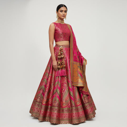 Proper Patola - Pink Banarasi Weave Lehenga with Beautiful Flair