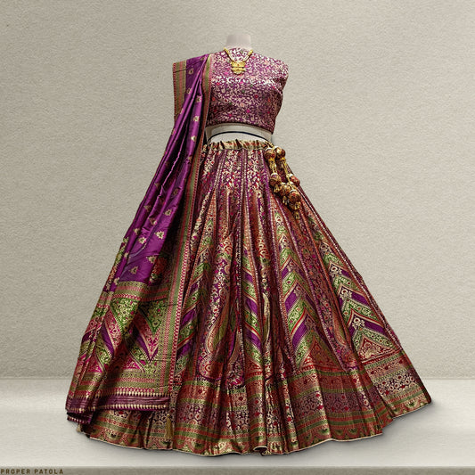 Shringaar: Hand Dyed Banarasi Weaving Wine Lehenga