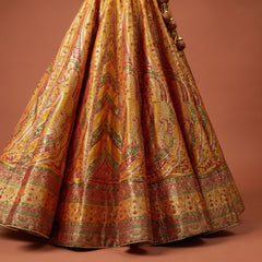 Haldi yellow Banarasi silk flared lehenga skirt with intricate paisley pattern