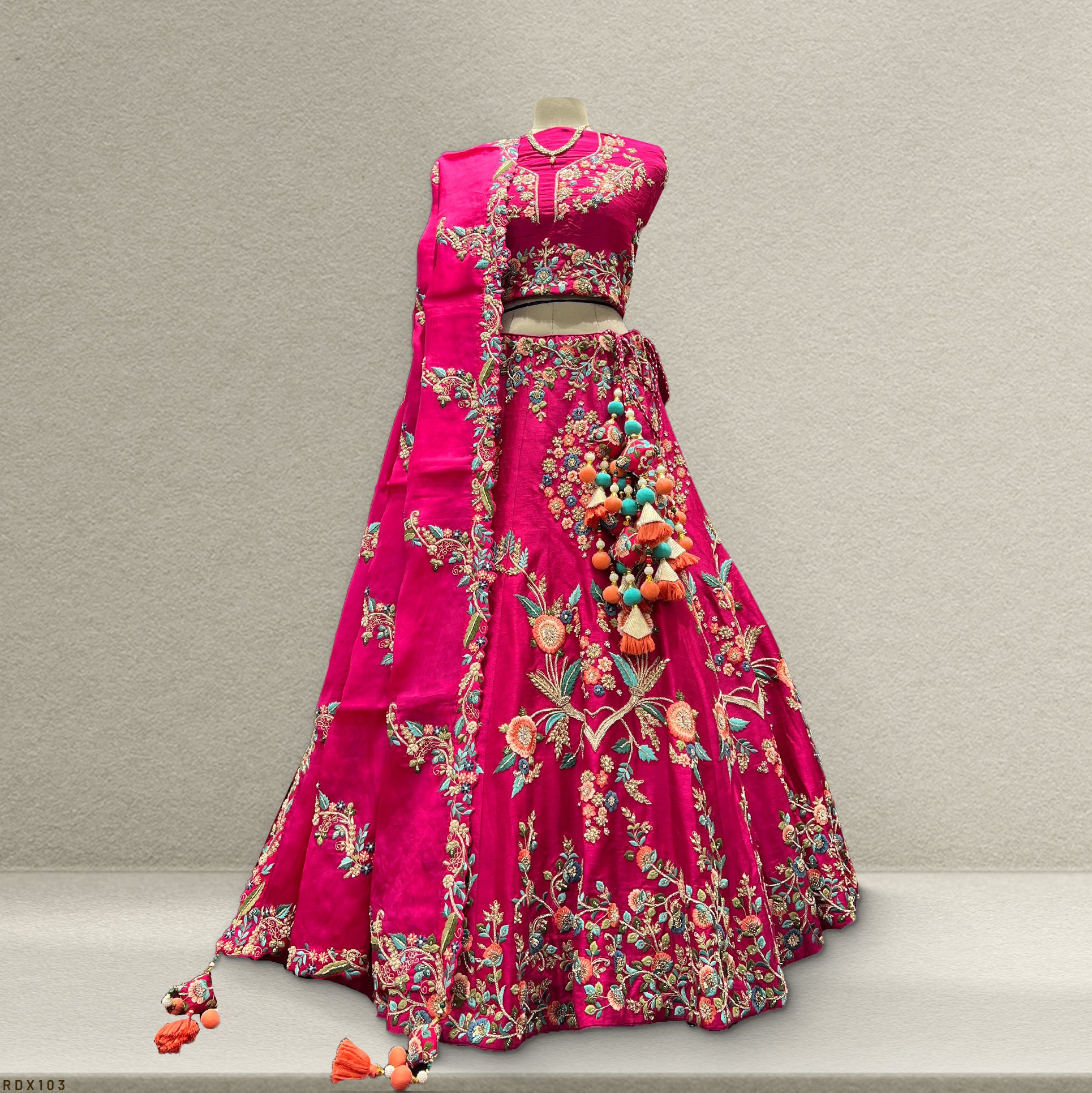 Royal Baggi - Zardosi Handwork Rani Pink Designer Lehenga JMS Studio {{ Royal Red Bridal Lehenga}}