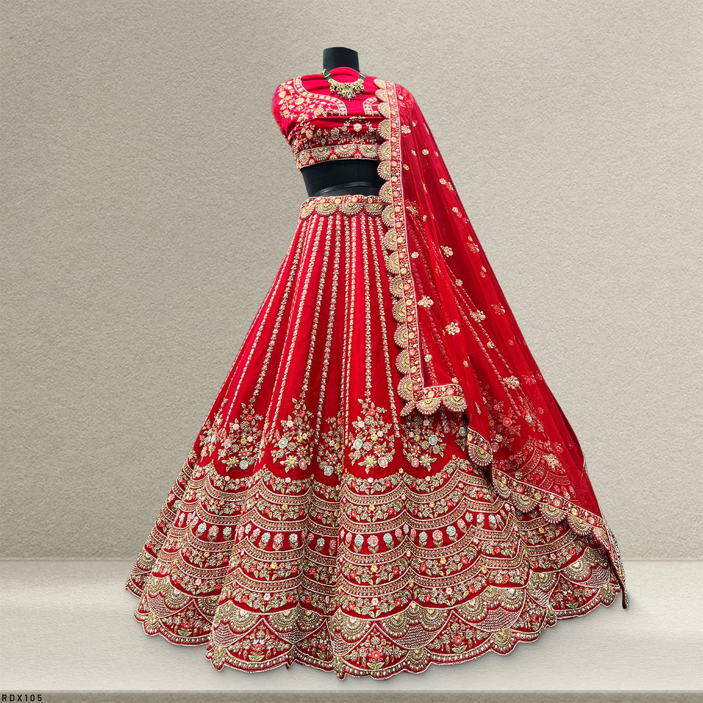 Dulhan in Handwork Lehenga : Raw Silk Royal Red Bridal Lehenga