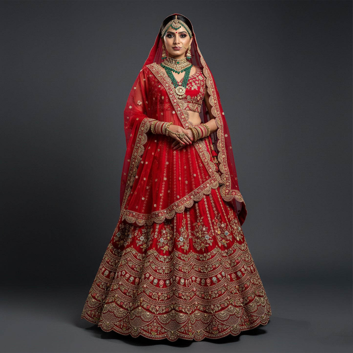 Dulhan in Handwork Lehenga : Raw Silk Royal Red Bridal Lehenga