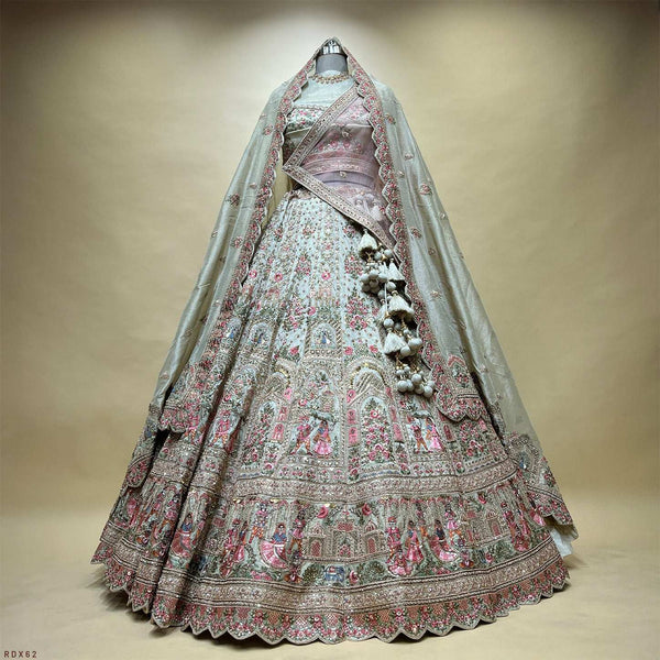 Rosé - Tissue Silk Double Dupatta Pastel Designer Bridal Lehenga