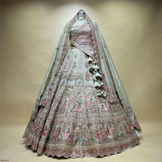 Rosé - Tissue Silk Double Dupatta Pastel Designer Bridal Lehenga