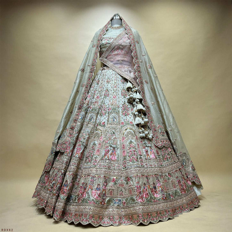 Rosé - Tissue Silk Double Dupatta Pastel Designer Bridal Lehenga