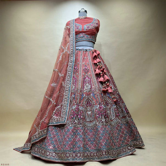 Jazzagals - Orange Designer Lehenga with Peacocks & Birds