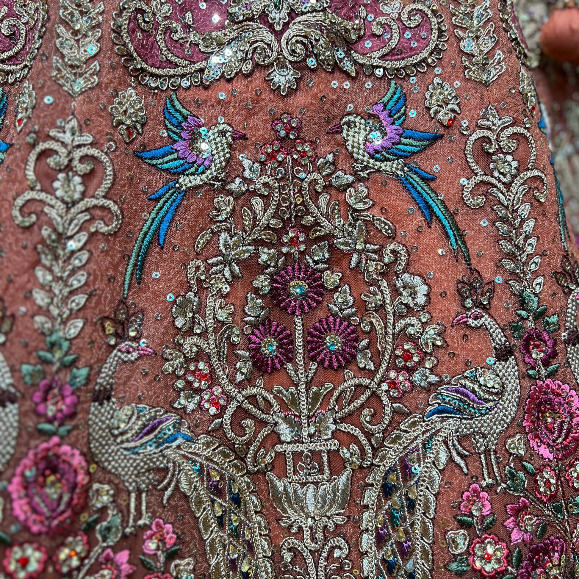 Jazzagals - Orange Designer Lehenga with Peacocks & Birds