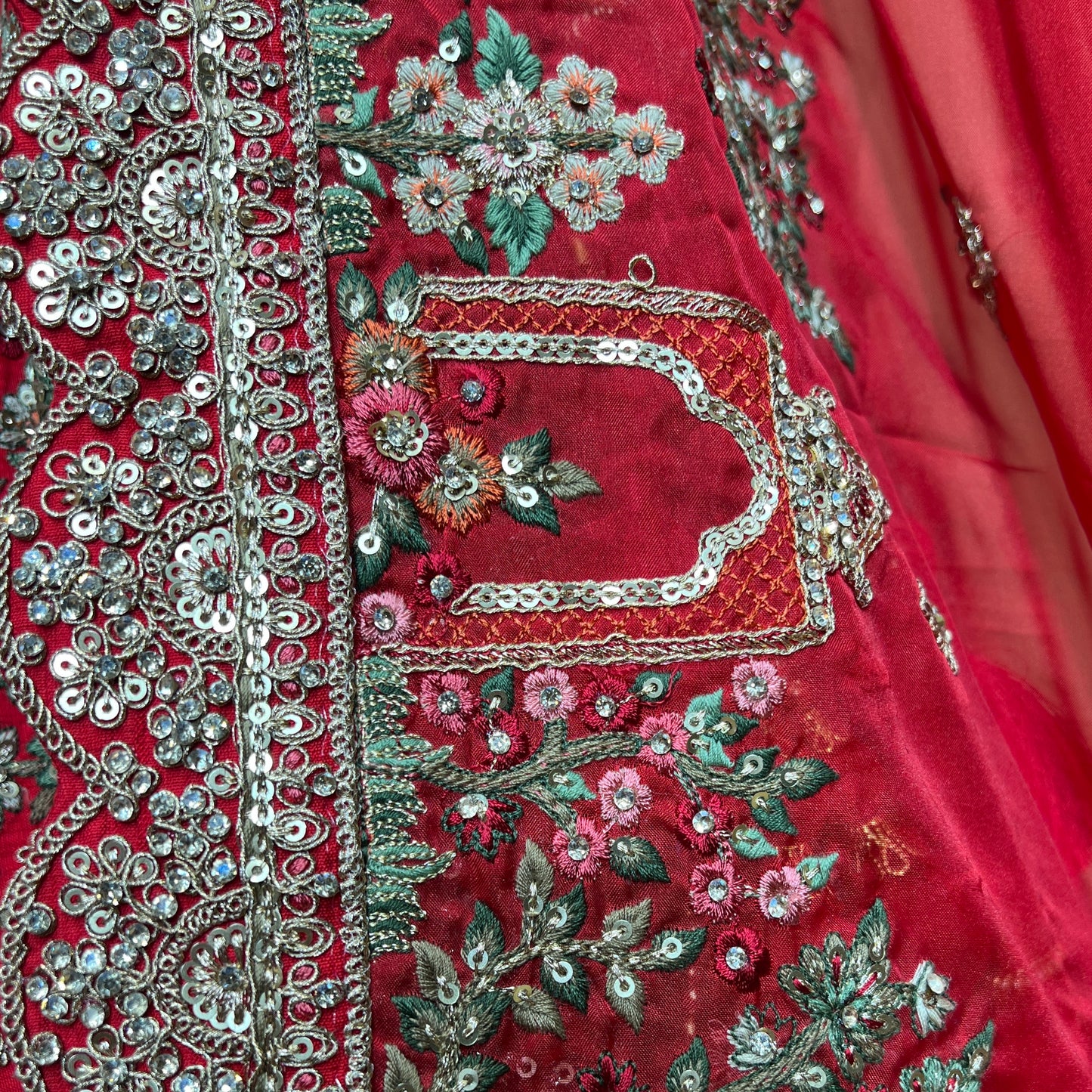 Amrapali - Flowers & Peacock Multi Work Royal Red Bridal Lehenga
