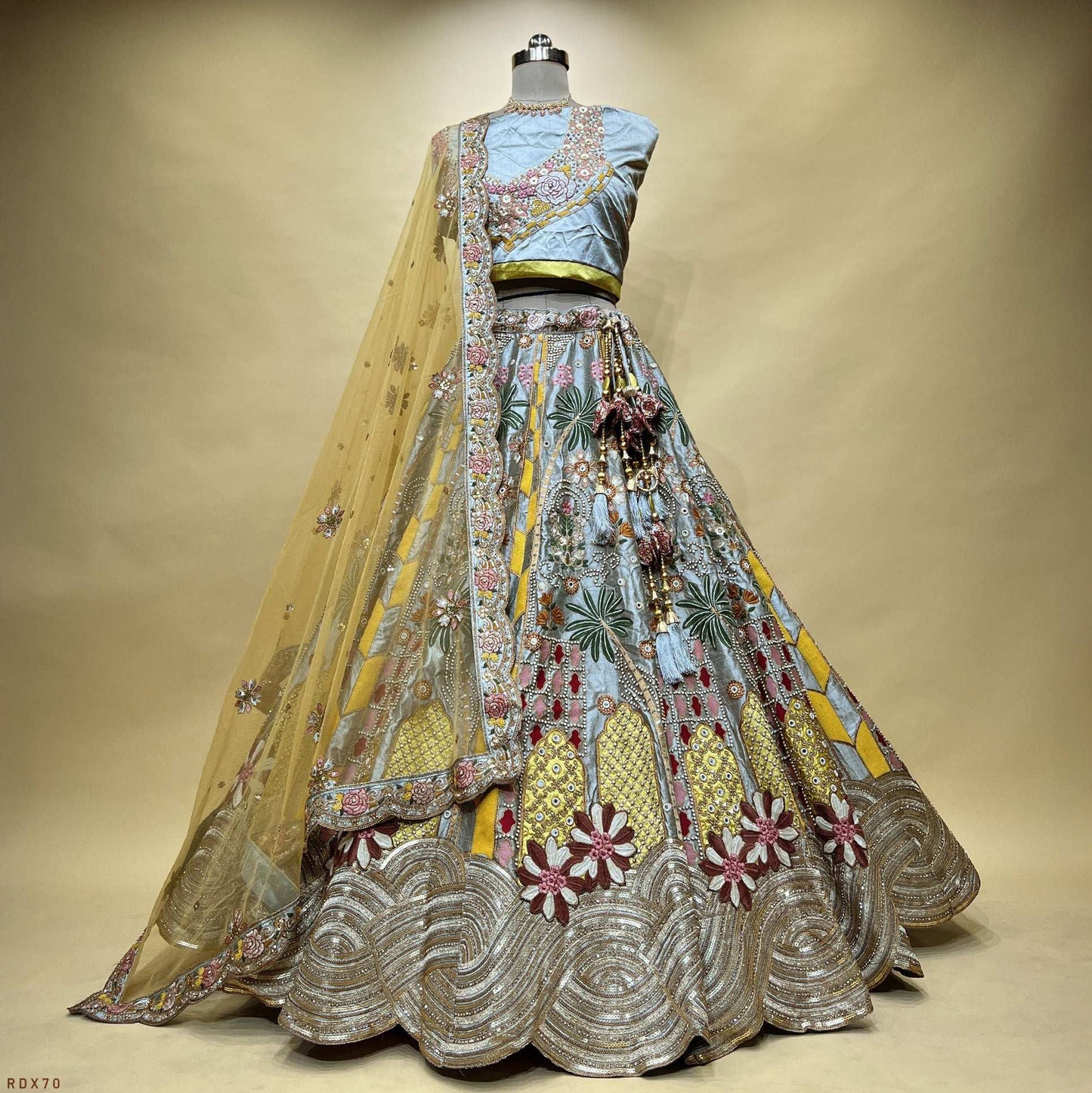 Damsel - Multicolor Raw Silk Haute Couture Lehenga