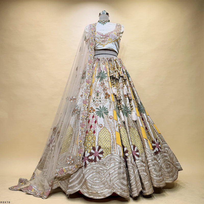 Damsel - Multicolor Patchwork Ivory Shade Carnival Lehenga