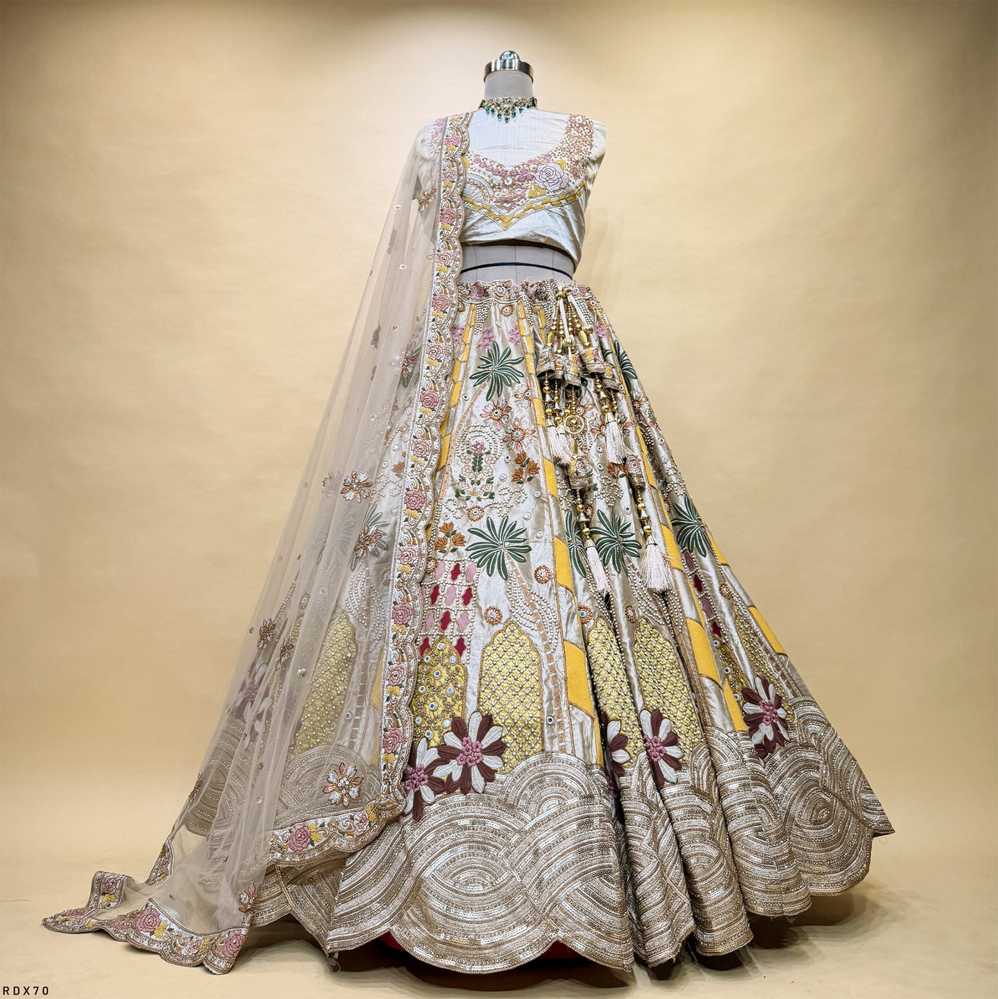 Damsel - Multicolor Patchwork Ivory Shade Carnival Lehenga