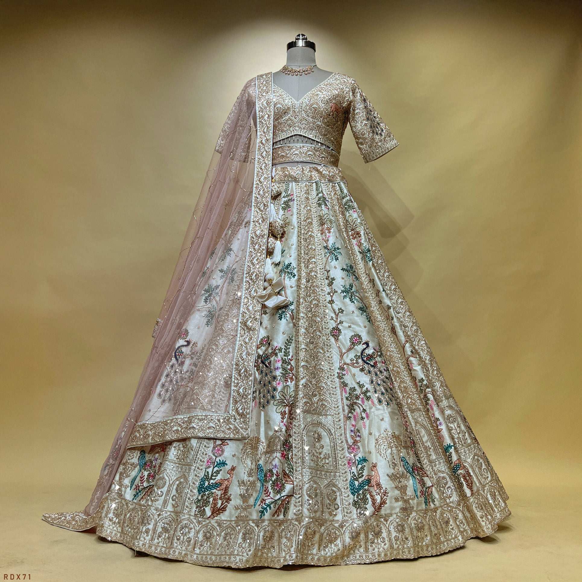 Damsel - Raw Silk Handwork Ivory Multicolor Festive Partywear Lehenga