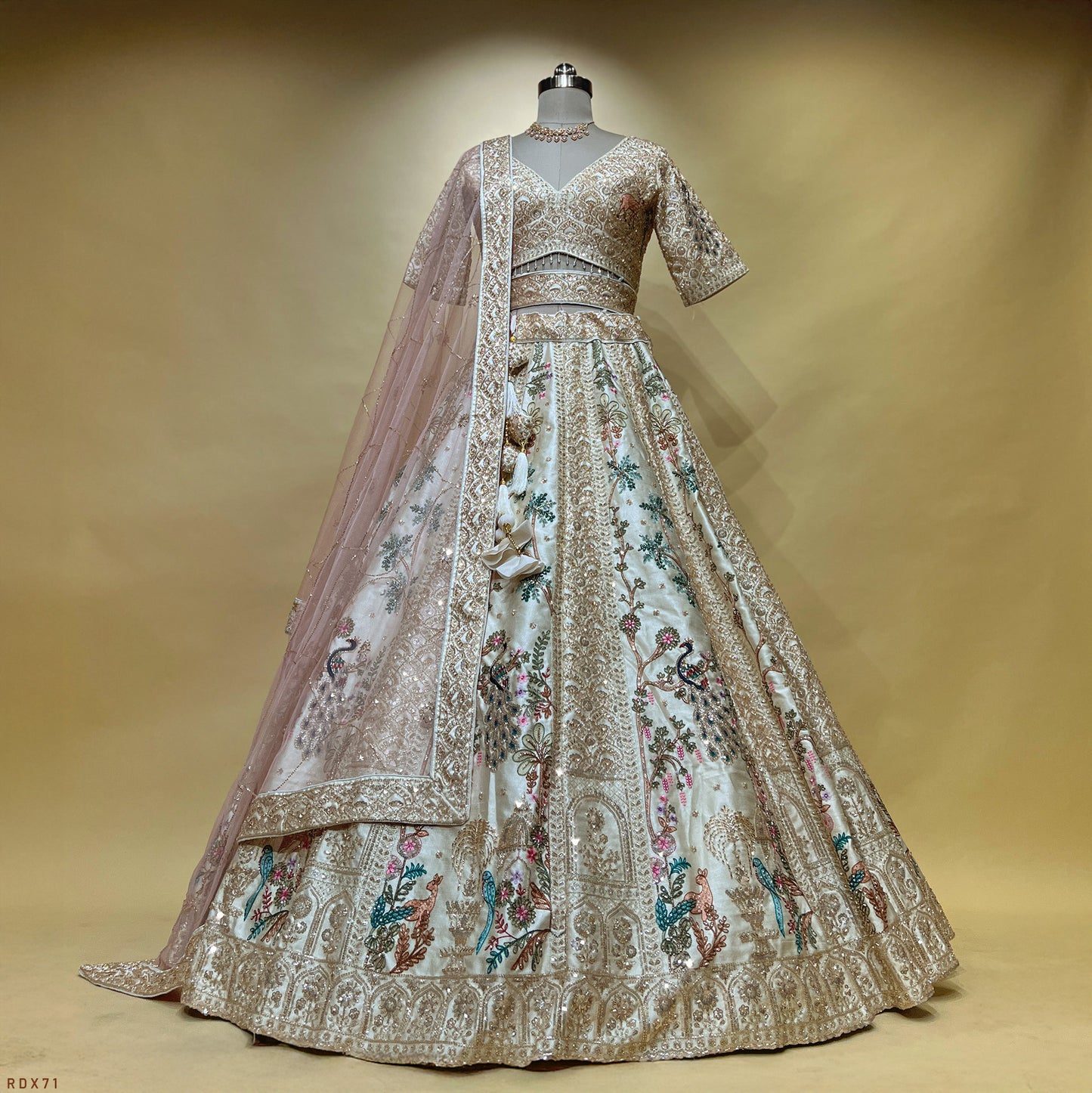 Damsel - Raw Silk Handwork Ivory Multicolor Festive Partywear Lehenga