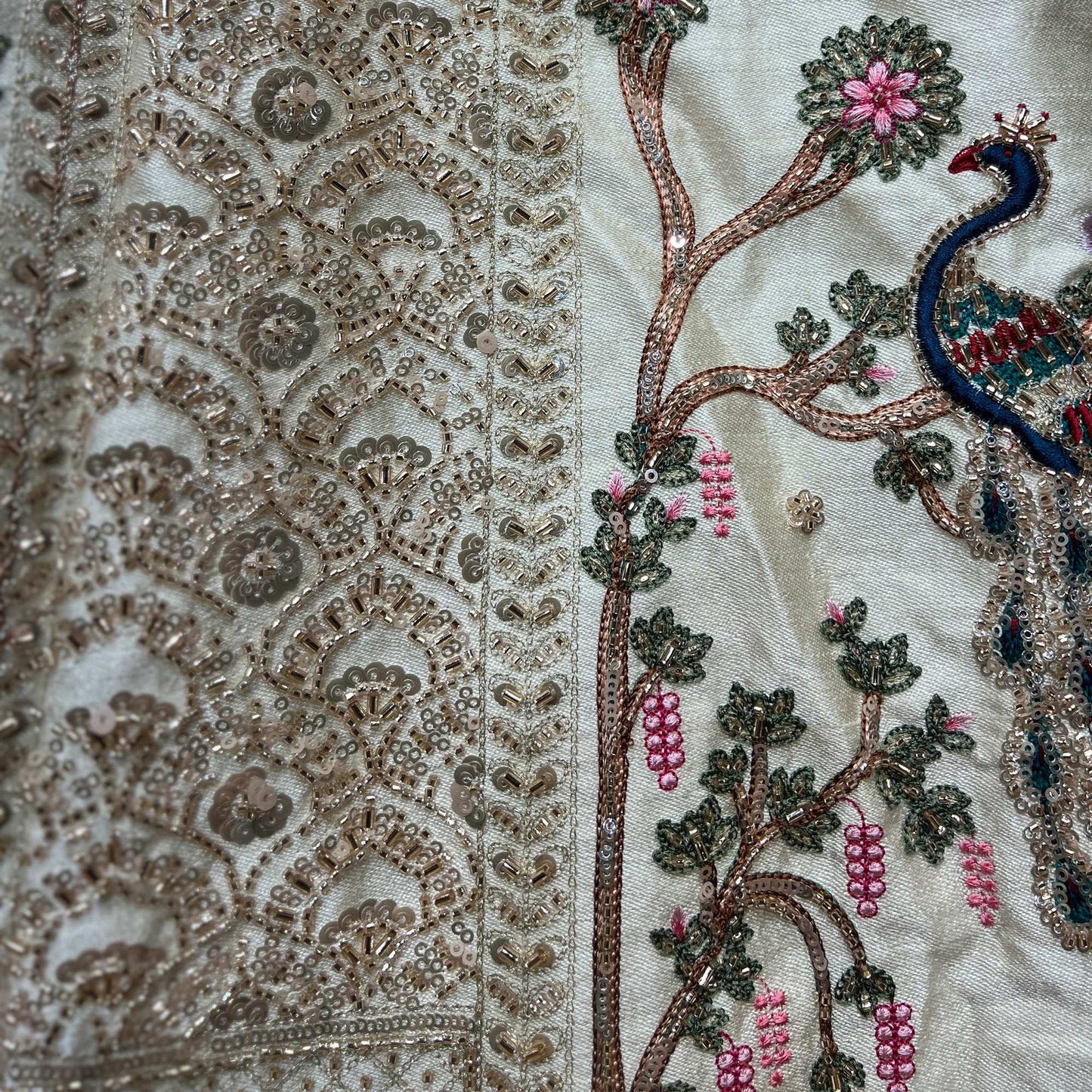 Damsel - Raw Silk Handwork Ivory Multicolor Festive Partywear Lehenga