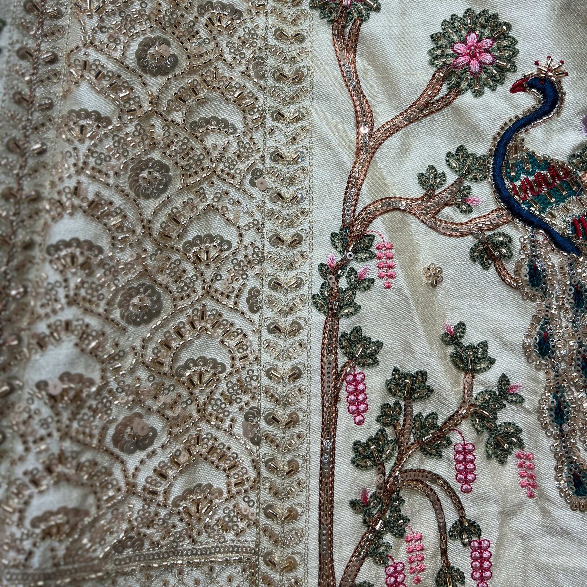 Damsel - Raw Silk Handwork Ivory Multicolor Festive Partywear Lehenga