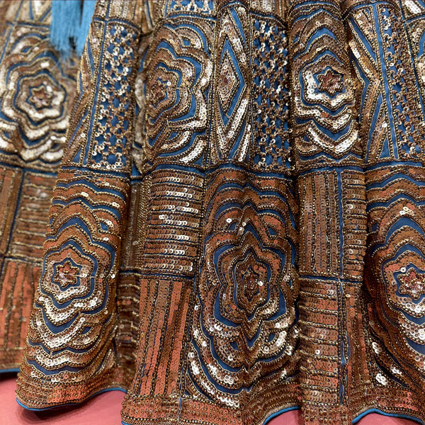 Celestial Collection: Teal Blue Designer Lehenga with Golden Handwork