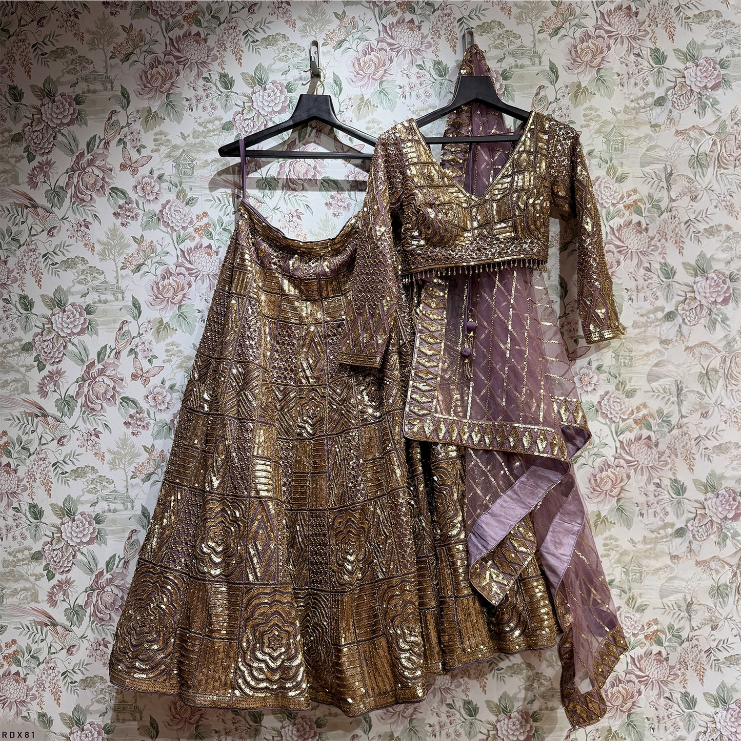 Celestial Collection: Lavender Designer Lehenga with Golden Handwork