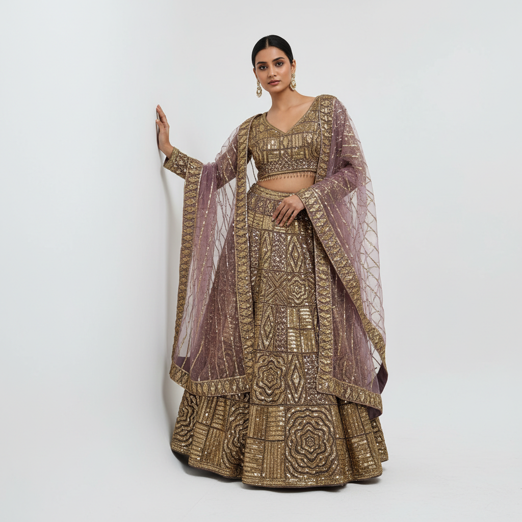 Celestial Collection: Lavender Designer Lehenga with Golden Handwork