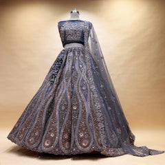 Jazzagals - Steel Blue Net Sequin Stone Work Reception Lehenga