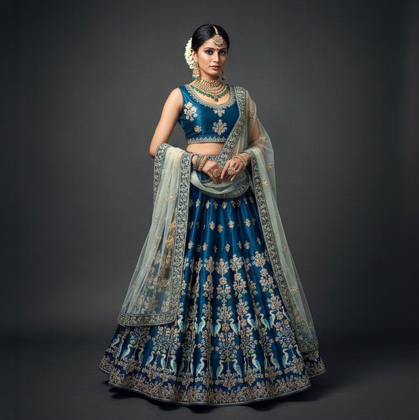 Damsel - Threadwork Royal Blue Raw Silk Lehenga