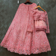 Baby pink embroidered lehenga with bead-and-pearl sparkle, flared skirt and blouse