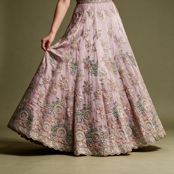 Royalty - Baby Pink Glass Tissue Resham & Cutdana Floral Lehenga