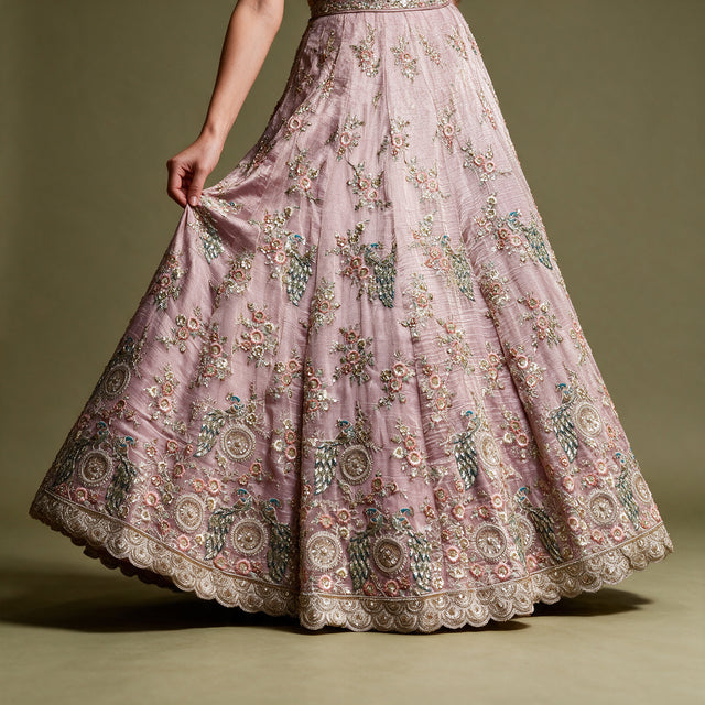 Royalty - Baby Pink Glass Tissue Resham & Cutdana Floral Lehenga