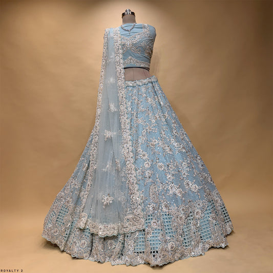 Jazzagals - Delicate Pearl Cutdana Handwork Georgette Lehenga Sky Blue