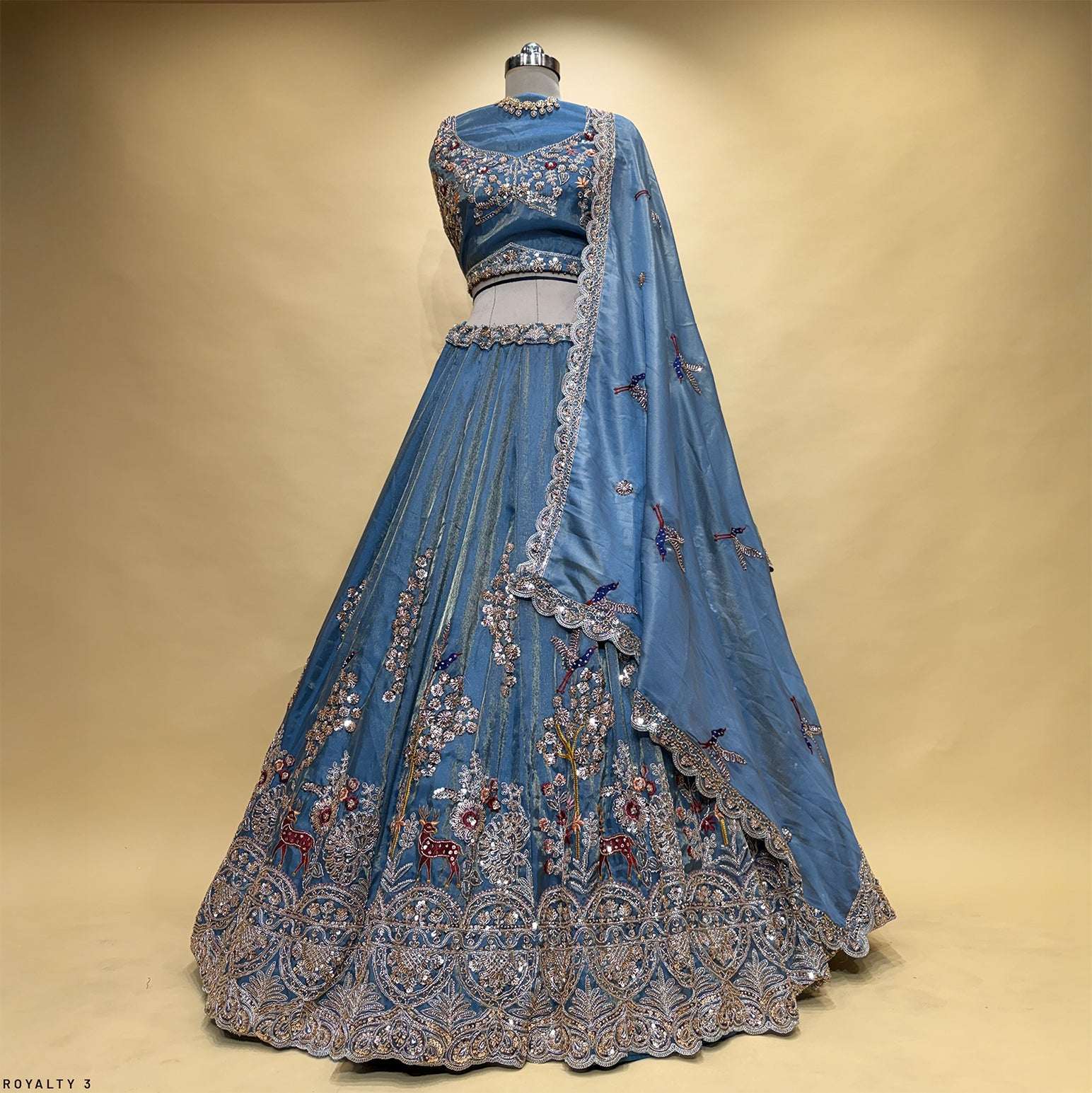 Jazzagals - Tissue Silk Multicolor Handwork Designer Lehenga With Full Sleeve Blouse