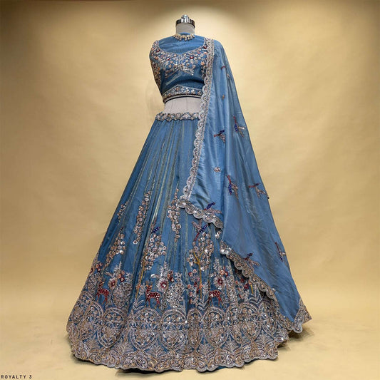 Jazzagals - Tissue Silk Multicolor Handwork Designer Lehenga With Full Sleeve Blouse