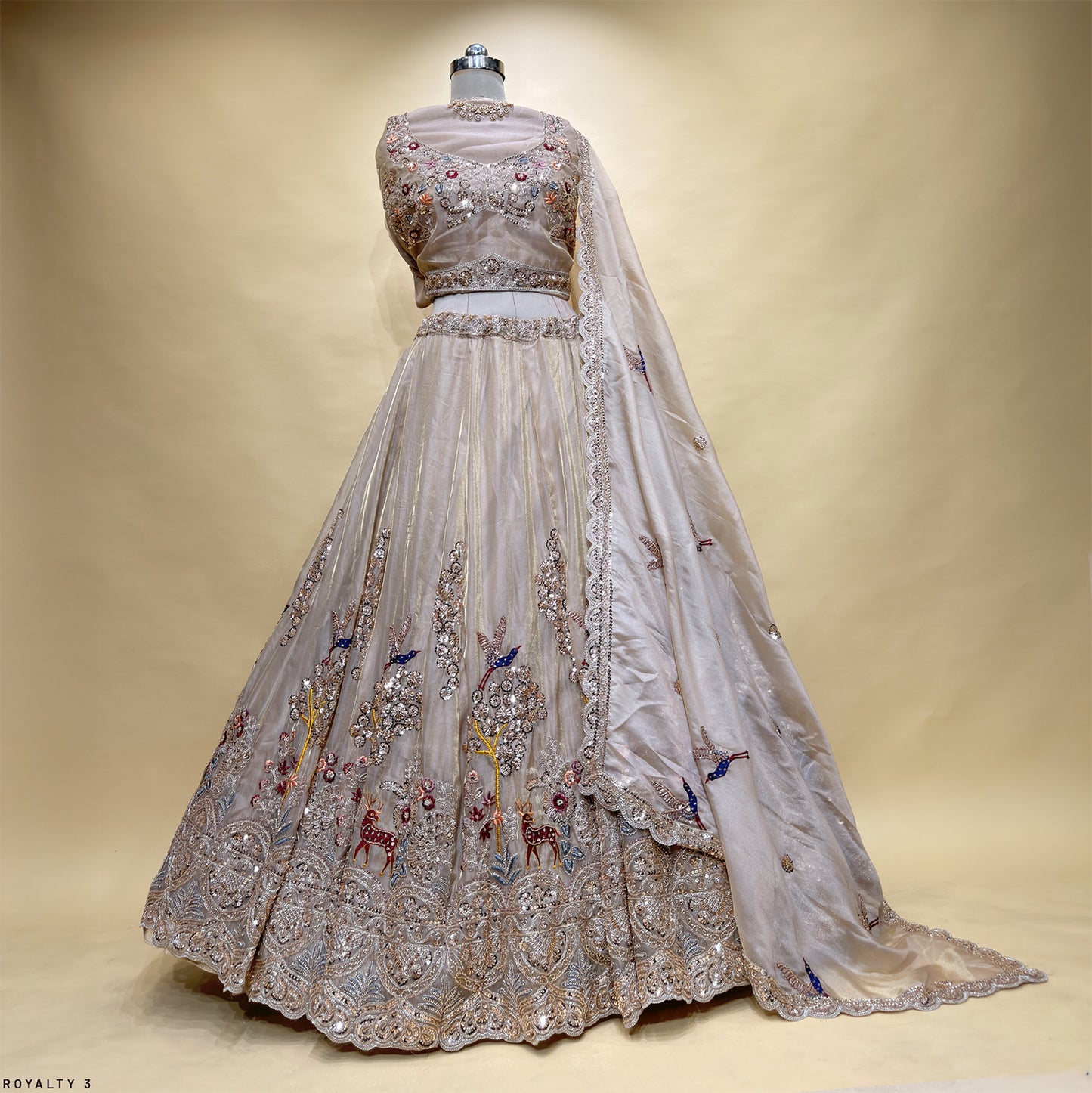 Jazzagals - Tissue Silk Multicolor Handwork Designer Lehenga With Full Sleeve Blouse