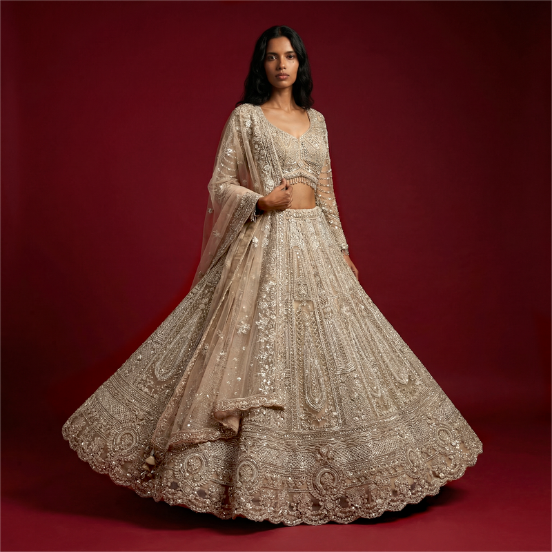 Cutdana Beads Handwork Designer Reception Wear Lehenga