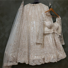 Cutdana Beads Handwork Pearl White Reception Wear Designer Lehenga