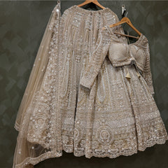 Cutdana Beads Handwork Ivory Reception Wear Designer Lehenga