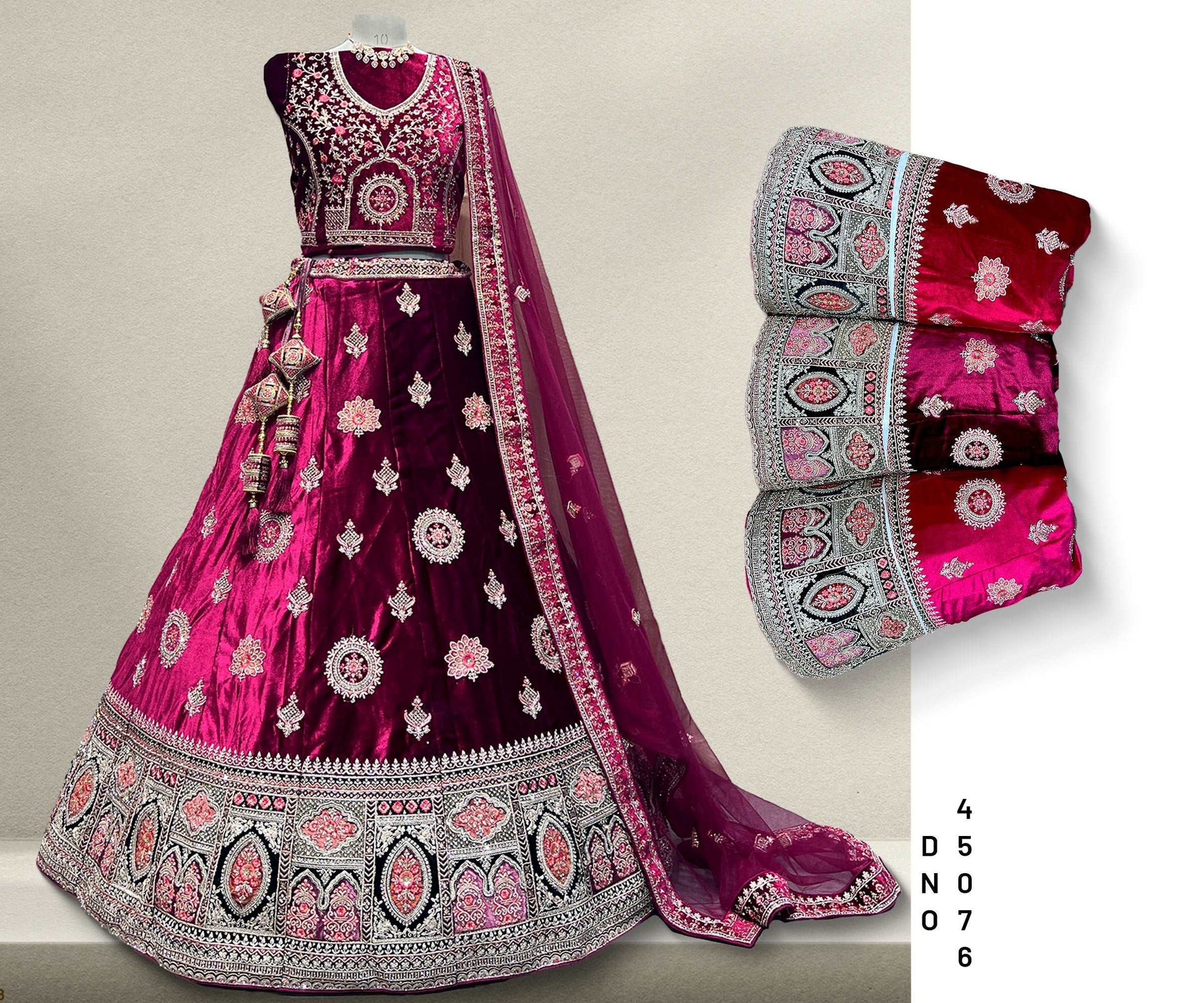 Pagfera - Border Concept Designer Velvet Lehenga JMS Studio {{ Royal Red Bridal Lehenga}}