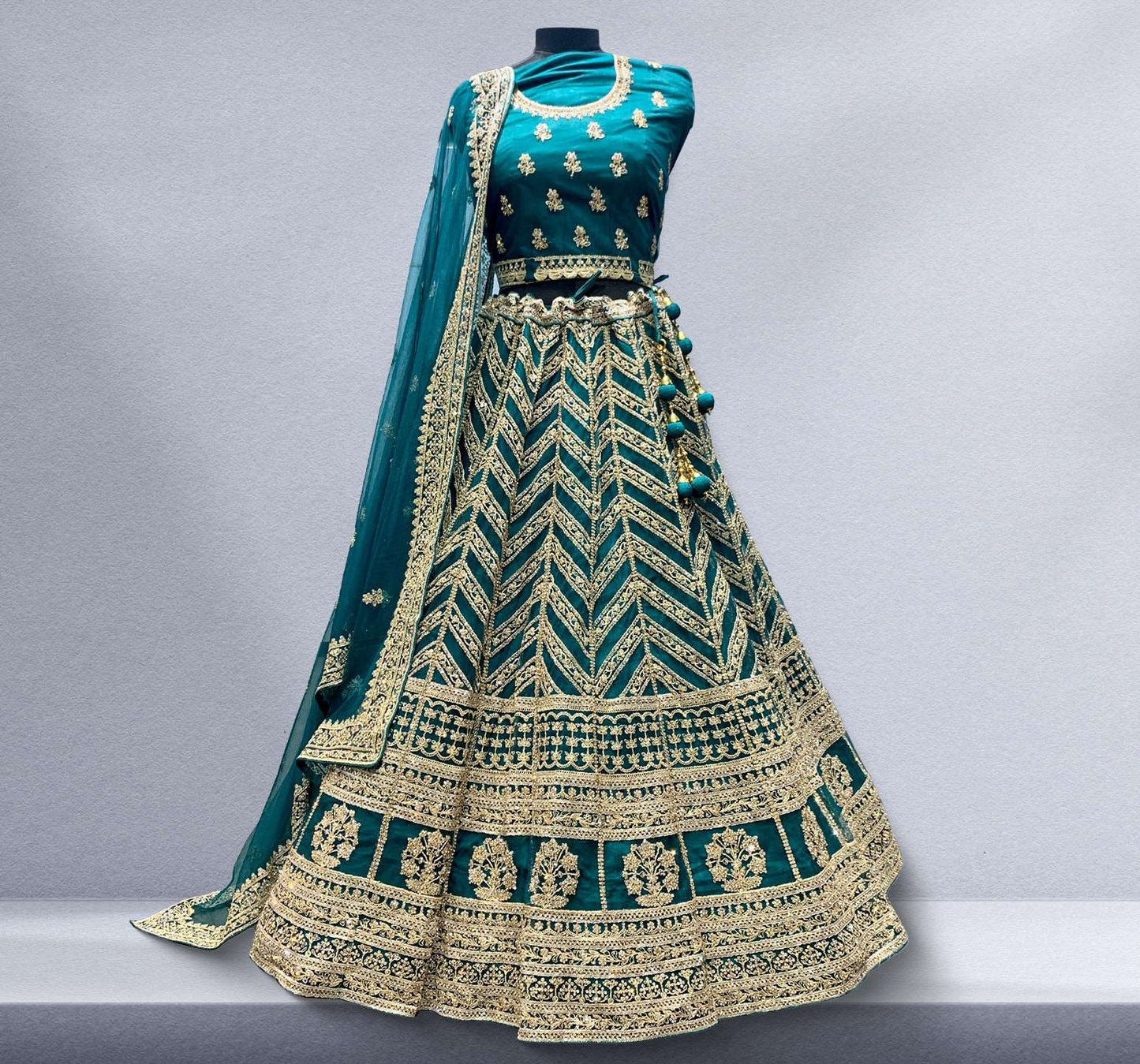 Padmini - The Designer Replica Lehenga Teal JMS Studio {{ Royal Red Bridal Lehenga}}