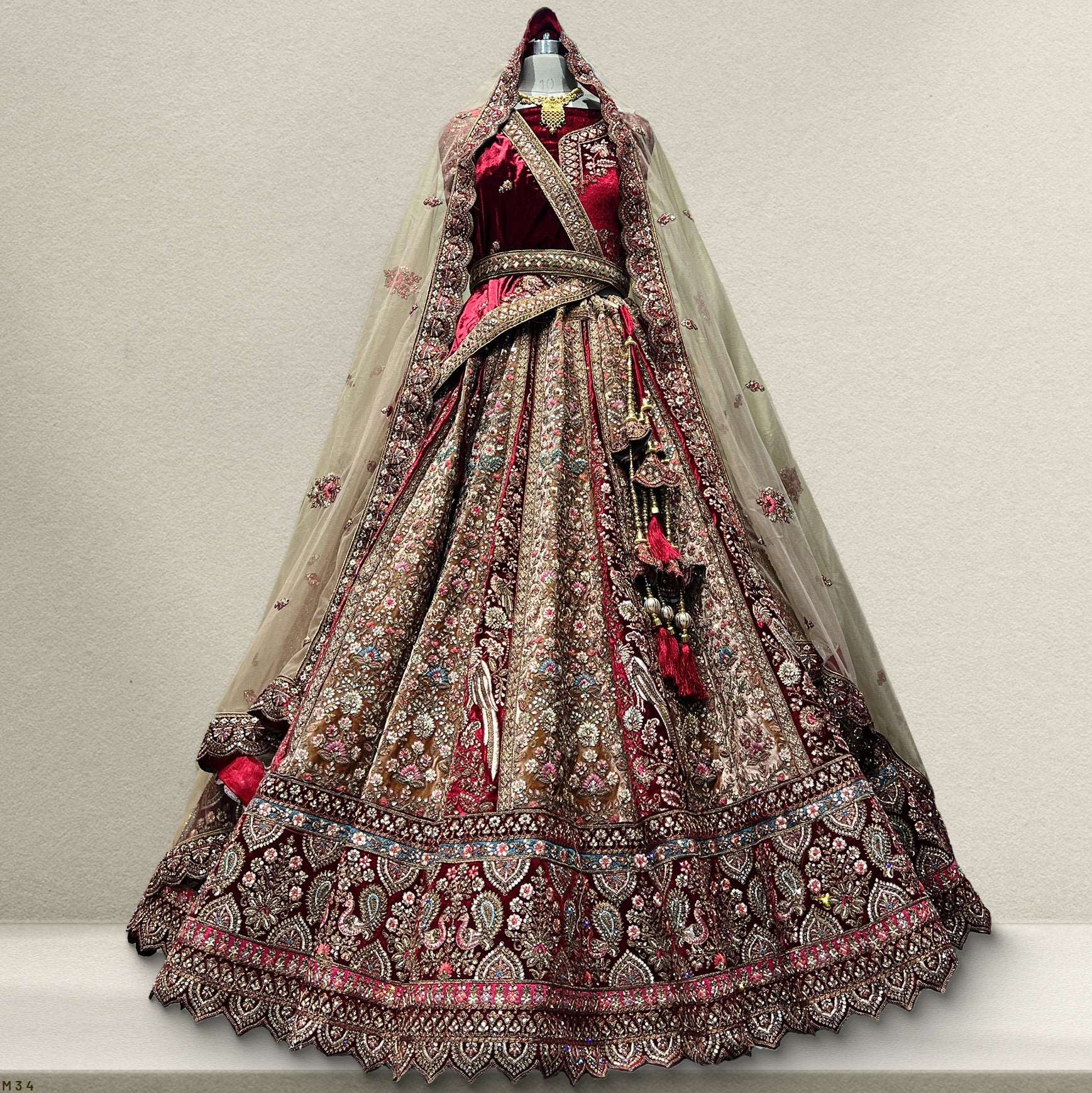 Rajgharana - The Velvet Maroon Bridal Lehenga JMS Studio {{ Royal Red Bridal Lehenga}}