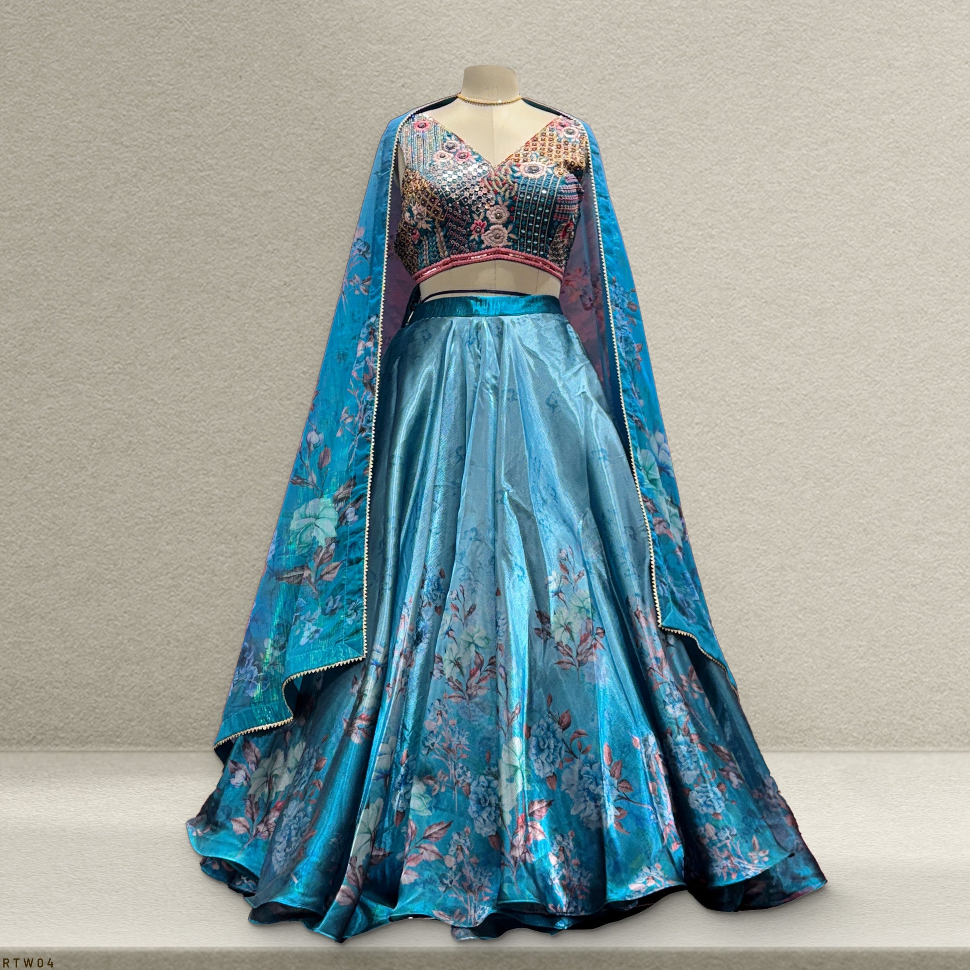 Champagne - Ready-to-Wear Jimmy Choo Big Flared Crop Top Lehenga JMS Studio {{ Royal Red Bridal Lehenga}}