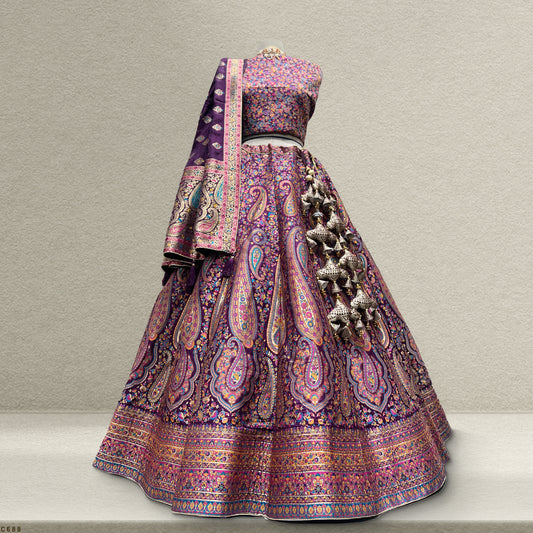 Shringaar: Hand Dyed Banarasi Weaving Wine Lehenga