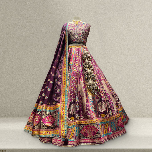 Shringaar: Hand Dyed Banarasi Weaving Wine Color Lehenga JMS Studio {{ Royal Red Bridal Lehenga}}