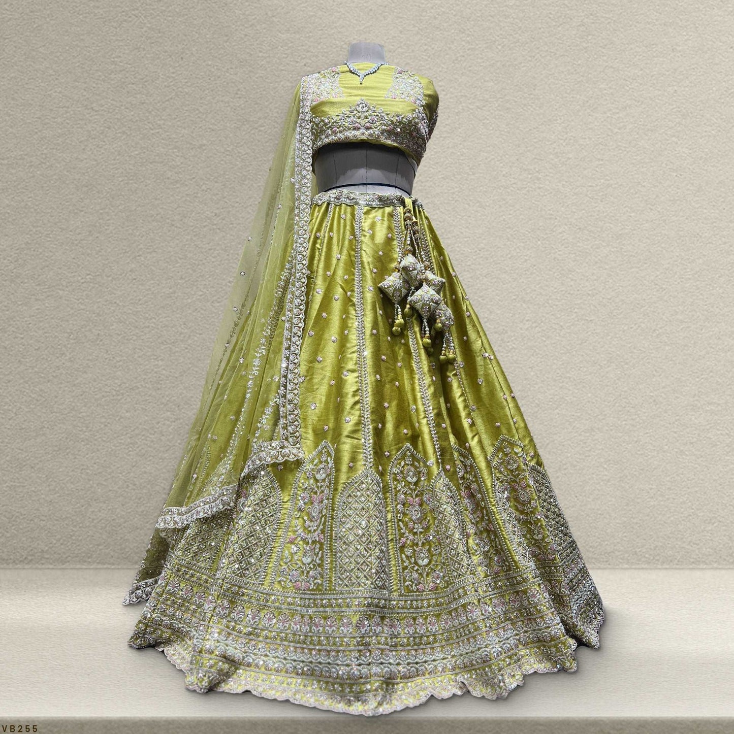 Jazzagals - Beads & Pearls Handwork Lime Color Lehenga