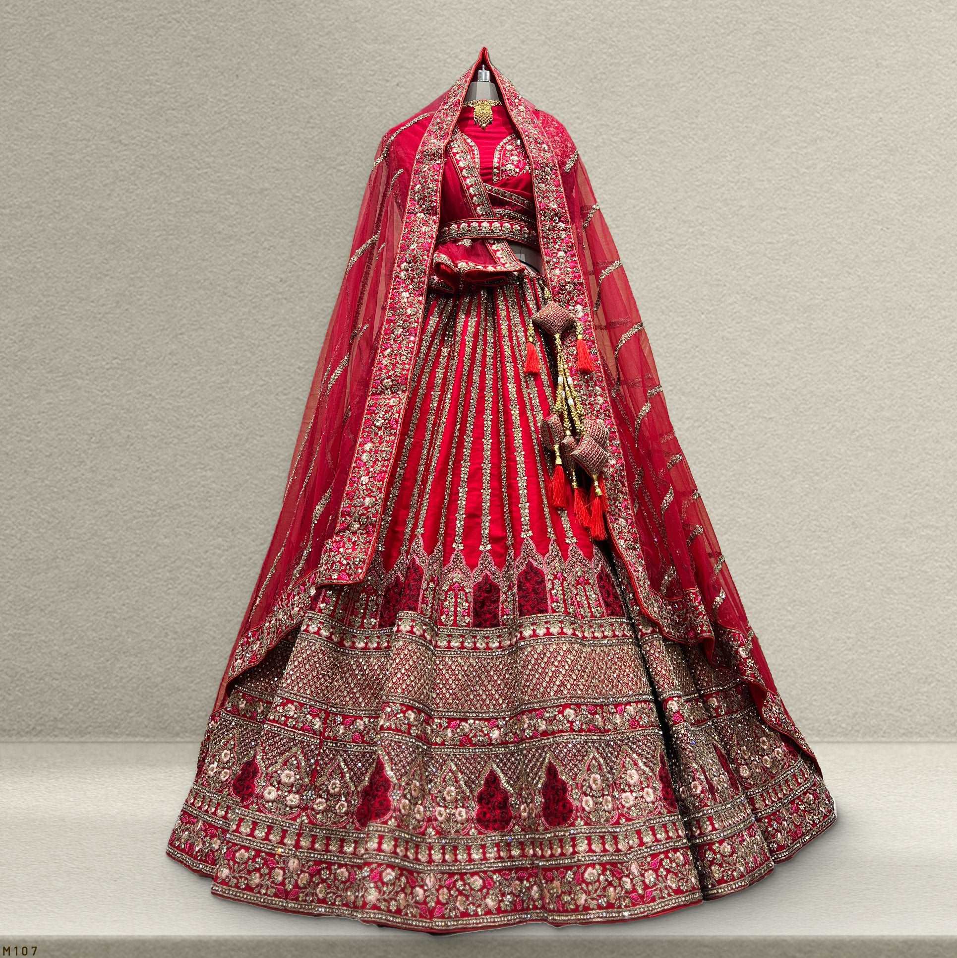 Dulhan in Red Lehenga Elegance: Raw Silk Royal Red Bridal Lehenga