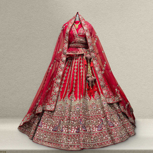 Dulhan in Red Lehenga Elegance: Raw Silk Royal Red Bridal Lehenga