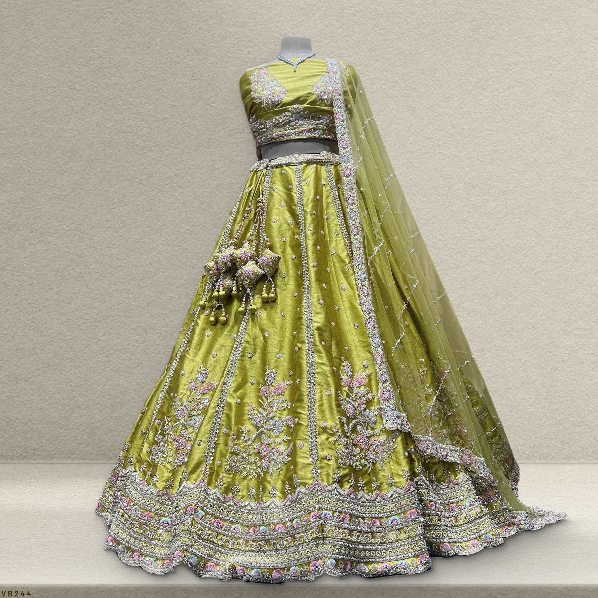 Jazzagals - Beads & Pearls Handwork Lime Color Lehenga