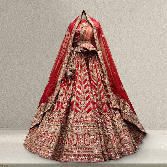 Dulhan in Red Lehenga Elegance: Raw Silk Royal Red Bridal Lehenga