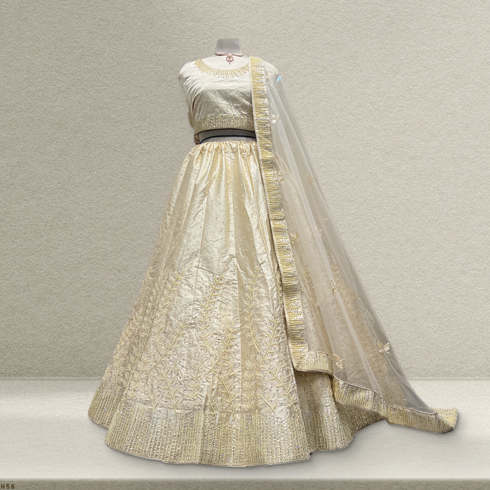 Aisha - Silk Moti Handwork Monotone Off White Sider Lehenga JMS Studio {{ Royal Red Bridal Lehenga}}